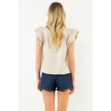 THML - Flutter Embroidered Suede Top - Cream