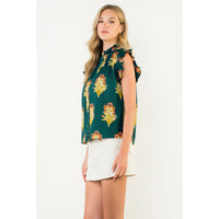 THML - Flutter Sleeve Floral Detail Top - Green
