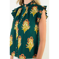 THML - Flutter Sleeve Floral Detail Top - Green