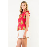 THML - Flutter Sleeve Floral Detail Top - Magenta