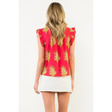 THML - Flutter Sleeve Floral Detail Top - Magenta