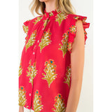 THML - Flutter Sleeve Floral Detail Top - Magenta