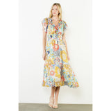 THML - Flutter Sleeve Floral Pattern Tiered Dress - Coral