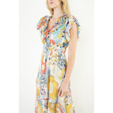 THML - Flutter Sleeve Floral Pattern Tiered Dress - Coral