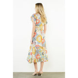 THML - Flutter Sleeve Floral Pattern Tiered Dress - Coral