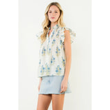THML - Flutter Sleeve Floral Pattern Top - Cream