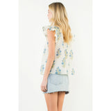 THML - Flutter Sleeve Floral Pattern Top - Cream