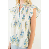 THML - Flutter Sleeve Floral Pattern Top - Cream