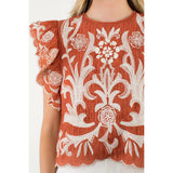 THML - Flutter Sleeve Textured Top - Rust