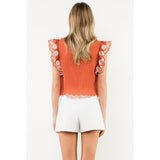 THML - Flutter Sleeve Textured Top - Rust
