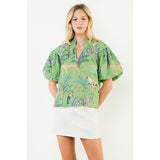THML - Puff Sleeve Animal Print Top - Green