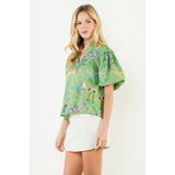 THML - Puff Sleeve Animal Print Top - Green