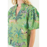 THML - Puff Sleeve Animal Print Top - Green