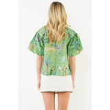 THML - Puff Sleeve Animal Print Top - Green