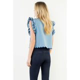 THML - Ruffled Sleeve Embroidery Top - Blue