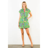THML - Short Sleeve Animal Print Dress - Green