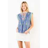 THML - Short Sleeve Floral Pattern V-Neck - Blue