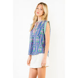 THML - Short Sleeve Floral Pattern V-Neck - Blue
