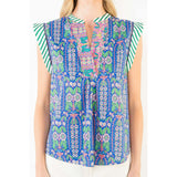 THML - Short Sleeve Floral Pattern V-Neck - Blue