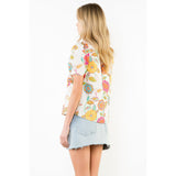 THML - Futter Sleeve Floral Pattern V-Neck Top - Cream