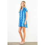 THML - Short Sleeve Floral Pattern V-Neck Dress - Blue