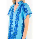 THML - Short Sleeve Floral Pattern V-Neck Dress - Blue