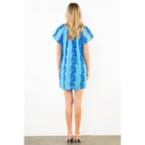 THML - Short Sleeve Floral Pattern V-Neck Dress - Blue