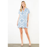 THML - Short Sleeve Pattern Detail V-Neck Dress - White