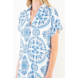 THML - Short Sleeve Pattern Detail V-Neck Dress - White