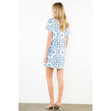 THML - Short Sleeve Pattern Detail V-Neck Dress - White