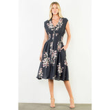 THML - Sleeveless Floral Zipper Midi Dress - Black