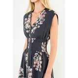 THML - Sleeveless Floral Zipper Midi Dress - Black