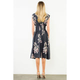 THML - Sleeveless Floral Zipper Midi Dress - Black