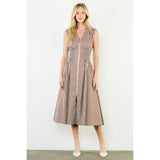 THML - Sleeveless Striped Zippered Dress - Brown