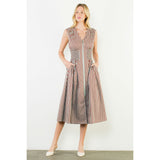 THML - Sleeveless Striped Zippered Dress - Brown