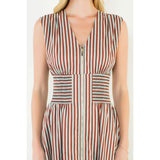 THML - Sleeveless Striped Zippered Dress - Brown