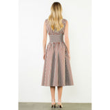 THML - Sleeveless Striped Zippered Dress - Brown