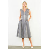 THML - Sleeveless Striped Zippered Dress - Navy