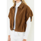 THML - Sleeveless Suede Zip Jacket - Camel