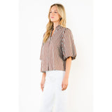 THML - Stripe Button Down Top - Brown