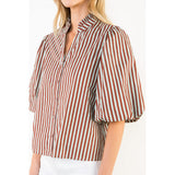 THML - Stripe Button Down Top - Brown