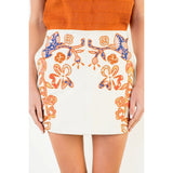 THML - Suede Embroidered Mini Skirt - Cream