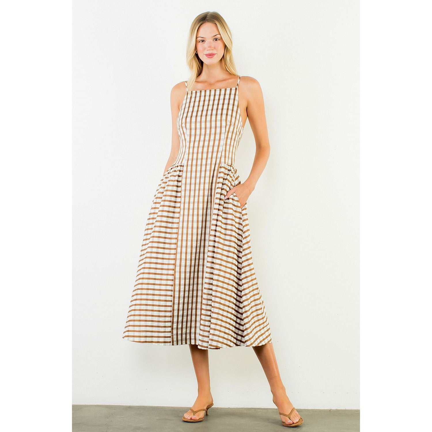 THML - Thin Strap Gingham Maxi Dress