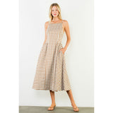 THML - Thin Strap Gingham Maxi Dress - Brown