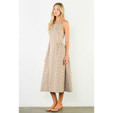 THML - Thin Strap Gingham Maxi Dress - Brown