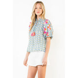 THML - Floral Print Embroidered Top - White