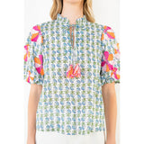 THML - Floral Print Embroidered Top - White
