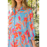 THML - Flower Button Up Dress - Light Blue
