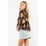 THML - Long Sleeve Floral Detail Top - Chocolate