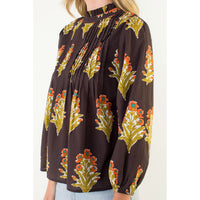 THML - Long Sleeve Floral Detail Top - Chocolate